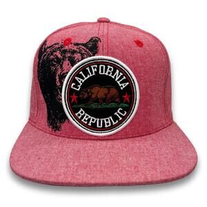 Pink California Republic Denim Style Cali Bear Flag Flat Bill Hat Snapback Cap